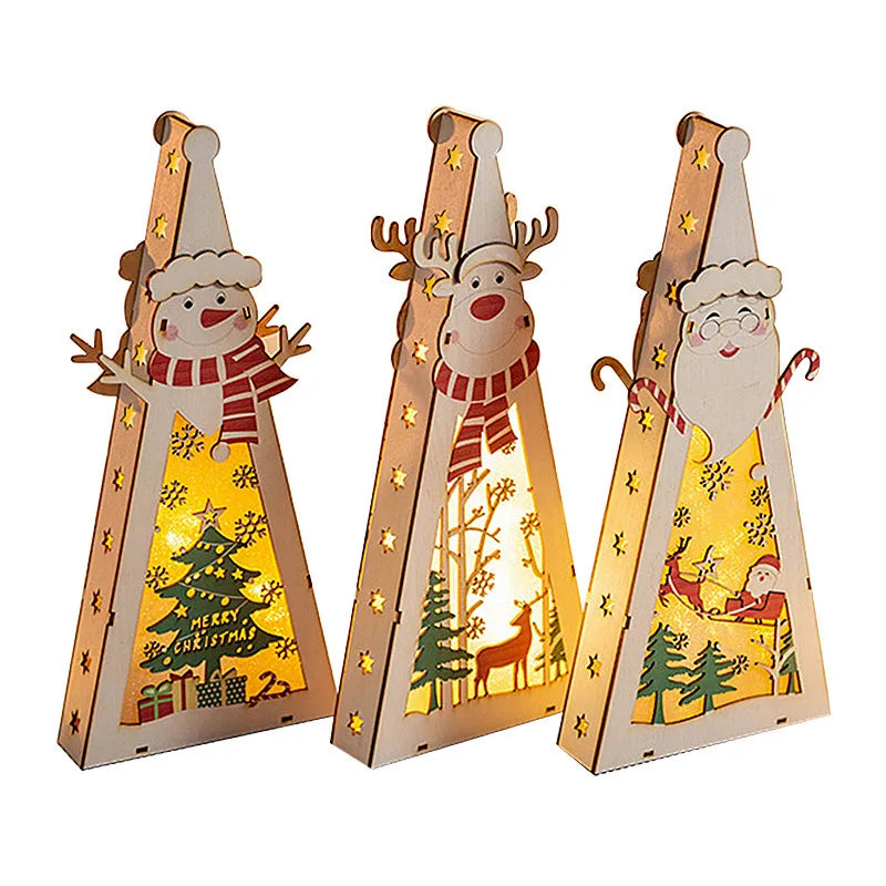Christmas Decorations DIY Handmade House Luminous Wooden Ornaments Christmas Tree Snowman Atmosphere Pendant Send Light String