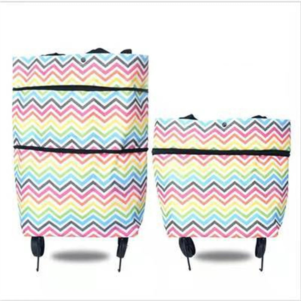 Household Portable Folding Cart Roller Shopping Bags Outdoors Food and Fruits Storage Foldable Trolley Wheel Supermarket Bag ﻿