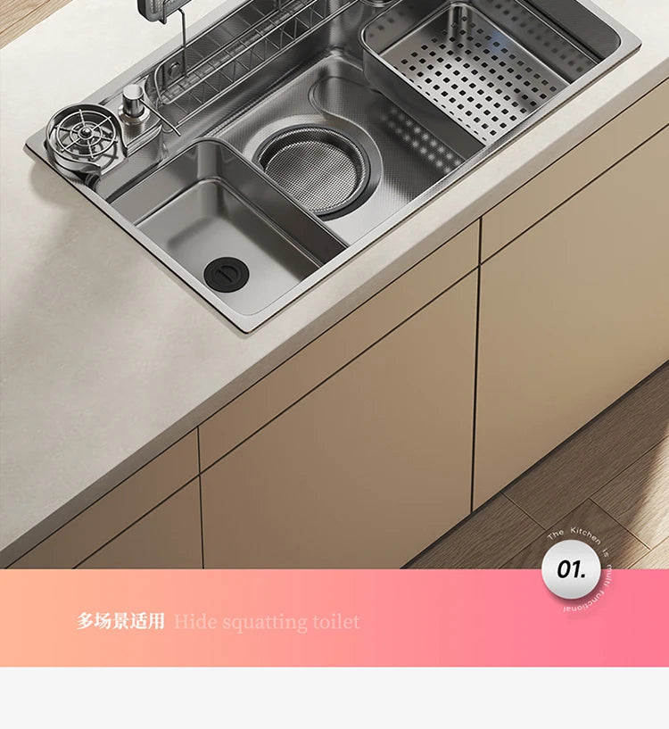 Household Sink, Made Of 304 Stainless Steel, With A Large Single Sink And Integrated Molding