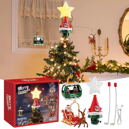 Christmas Tree Topper Rotating Treetop Decoration Tree Topper Ornaments Holiday Winter Party Supplies with LED Light and Music
