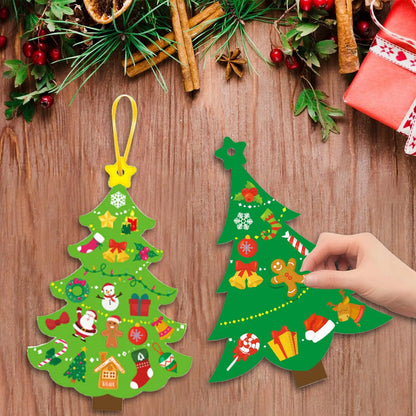 Christmas Tree DIY Craft Set for Kids 24 Cards Stickers Ribbons Interactive Ornaments Toddler Wall Decor Classroom Activity