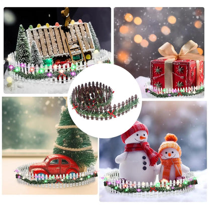 Christmas Tree Miniature Fence Handmade Rattan Wooden Village Barrier Fairy Garden Fences with LED Light Landscaping Props