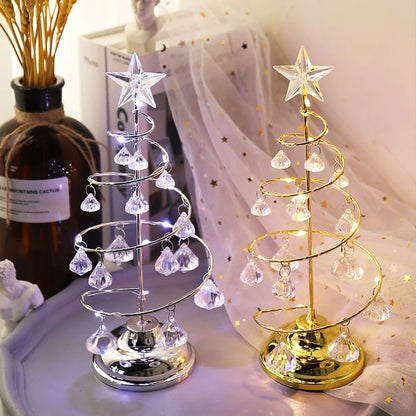 Christmas Decorations Wrought Iron Tree LED Luminous Crystal Christmas Tree Photos on the Table Ornaments Night Light