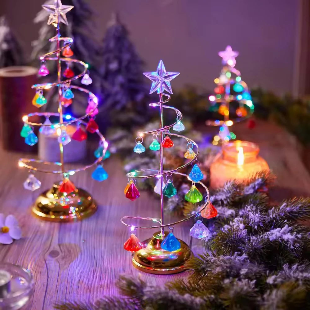 Christmas Decorations Wrought Iron Tree LED Luminous Crystal Christmas Tree Photos on the Table Ornaments Night Light