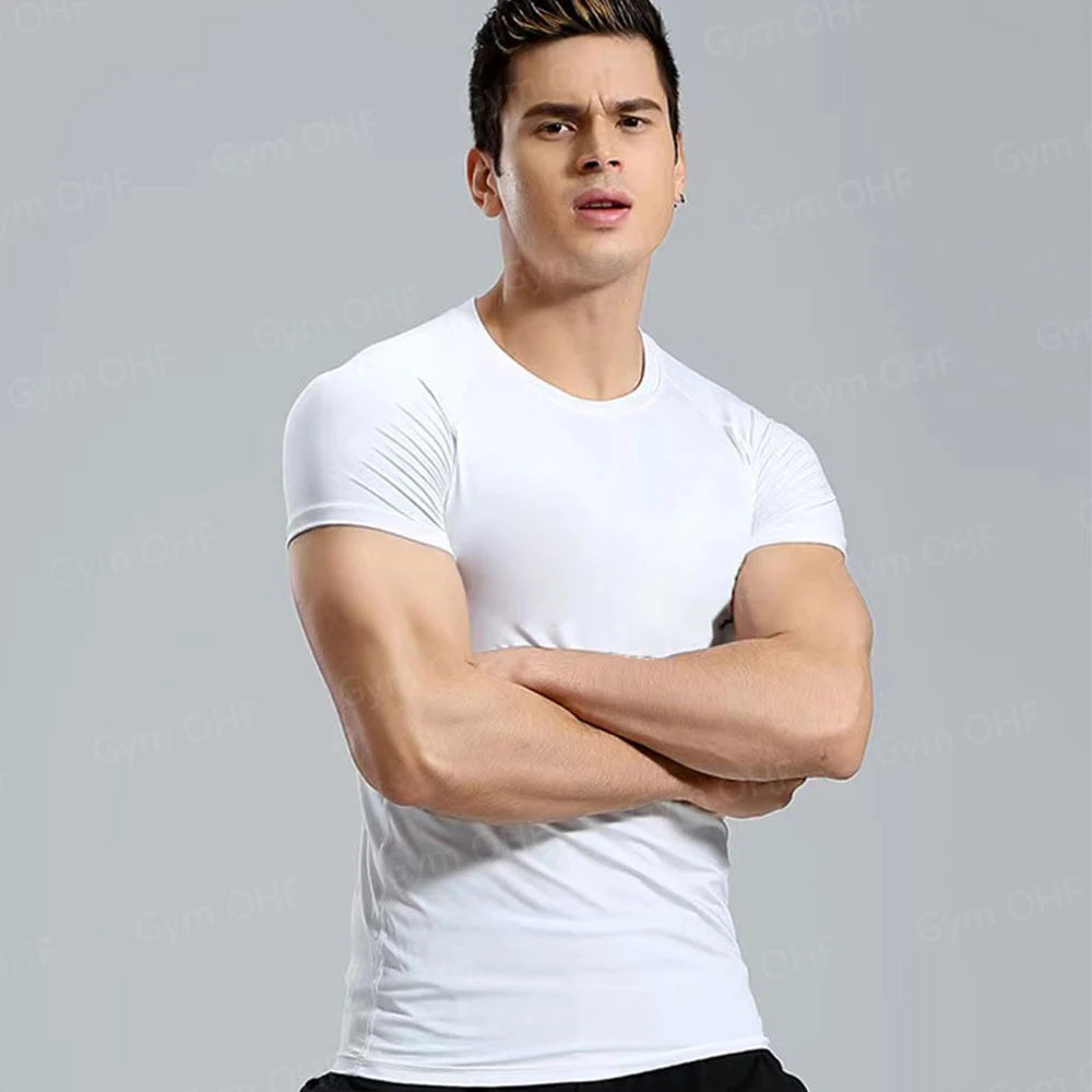 Gym Fitness T shirt Men's Short Sleeve Summer Boxing Jersey Legging Men Rashguard Compression Pants Quick Dry Tight T-shirts Men