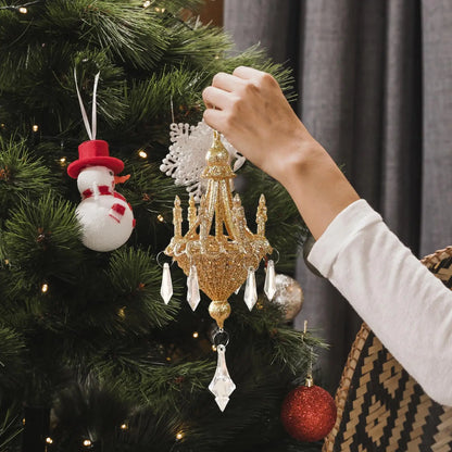 Christmas Crystal Chandelier Tree Ornament - Light-Refracting Holiday Keepsake for Farmhouse, Garden, Bedroom Door Winter Decor
