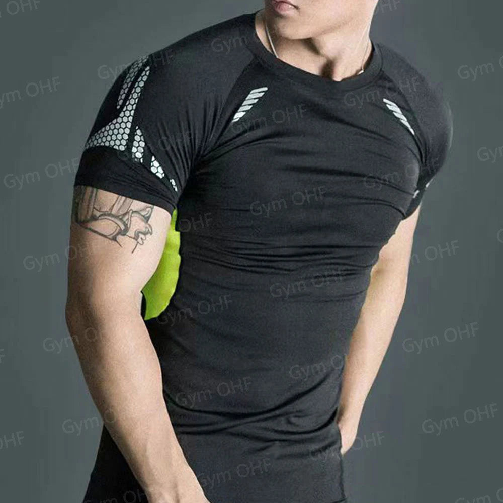 Gym Fitness T shirt Men's Short Sleeve Summer Boxing Jersey Legging Men Rashguard Compression Pants Quick Dry Tight T-shirts Men