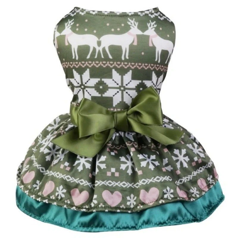 Christmas Dog Dresses New Year Dog Clothes Fancy Princess Puppy Dress Fashion Bow Cat Skirt Holiday Print Pet Costumes Dog Skirt