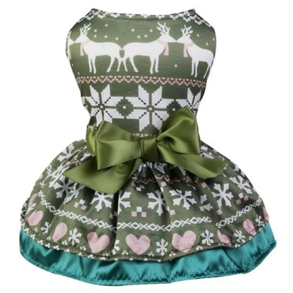 Christmas Dog Dresses New Year Dog Clothes Fancy Princess Puppy Dress Fashion Bow Cat Skirt Holiday Print Pet Costumes Dog Skirt