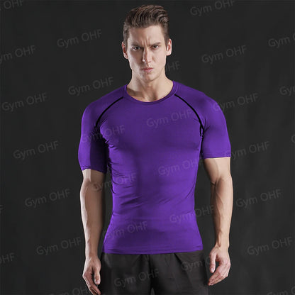 Gym Fitness T shirt Men's Short Sleeve Summer Boxing Jersey Legging Men Rashguard Compression Pants Quick Dry Tight T-shirts Men