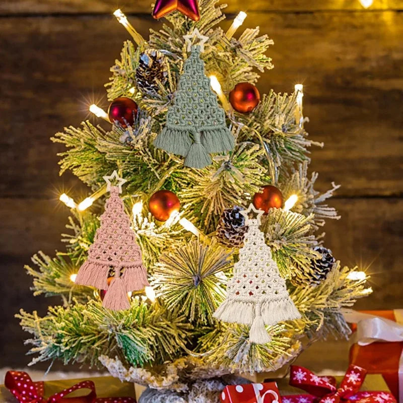 Christmas Tree Macrame Kit DIY Macrame Woven Tree Kit Handmade Woven Xmas Boho Wall Hangings Ornaments for Christmas Decor