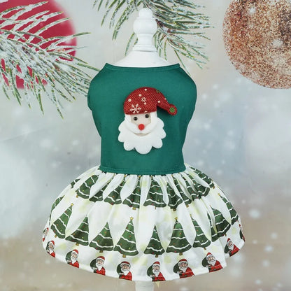Christmas Dog Dresses New Year Dog Clothes Fancy Princess Puppy Dress Fashion Bow Cat Skirt Holiday Print Pet Costumes Dog Skirt