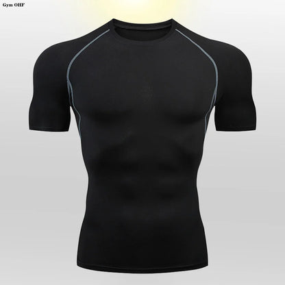 Gym Fitness T shirt Men's Short Sleeve Summer Boxing Jersey Legging Men Rashguard Compression Pants Quick Dry Tight T-shirts Men
