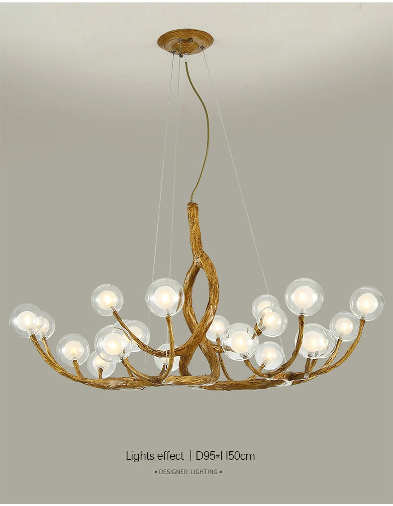 Tree Branch Chandelier Lustre Salon Design antique vintage lamp glass lampshade resin lamp for Living Room dining table light