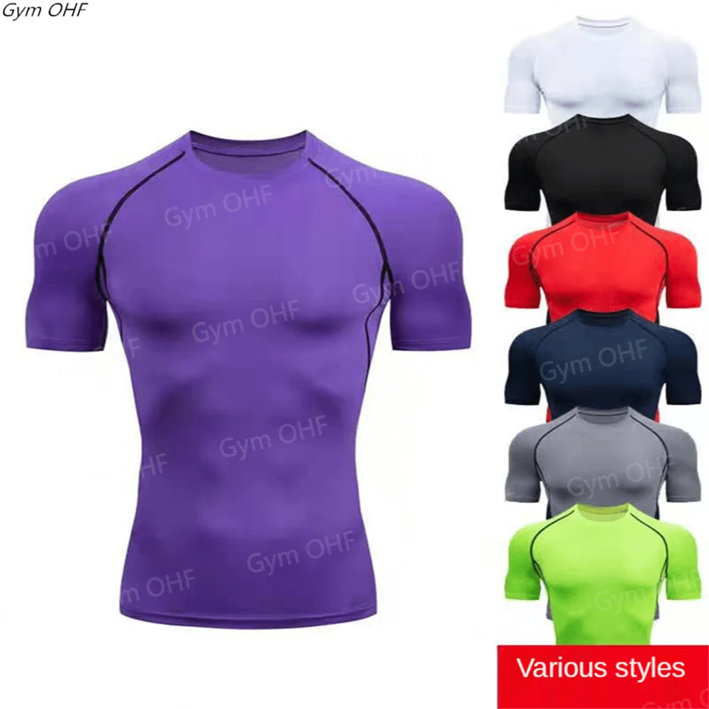 Gym Fitness T shirt Men's Short Sleeve Summer Boxing Jersey Legging Men Rashguard Compression Pants Quick Dry Tight T-shirts Men