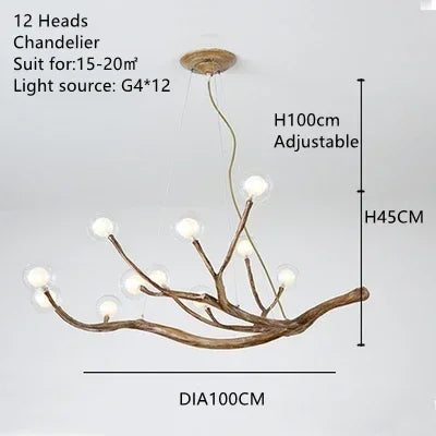 Tree Branch Chandelier Lustre Salon Design antique vintage lamp glass lampshade resin lamp for Living Room dining table light