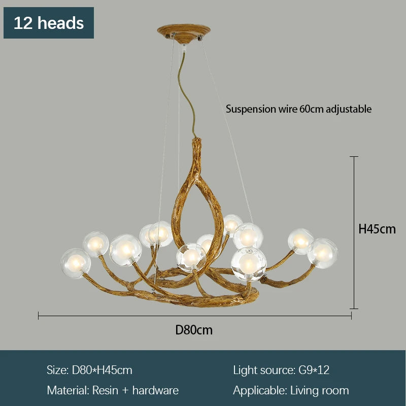 Tree Branch Chandelier Lustre Salon Design antique vintage lamp glass lampshade resin lamp for Living Room dining table light
