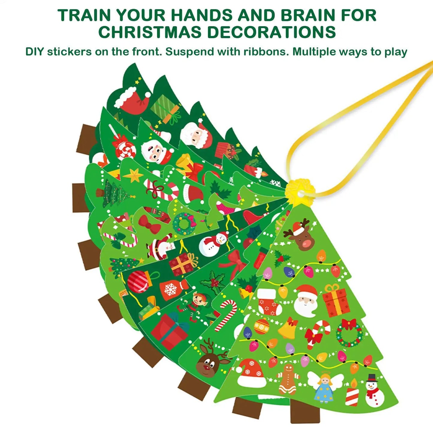 Christmas Tree DIY Craft Set for Kids 24 Cards Stickers Ribbons Interactive Ornaments Toddler Wall Decor Classroom Activity