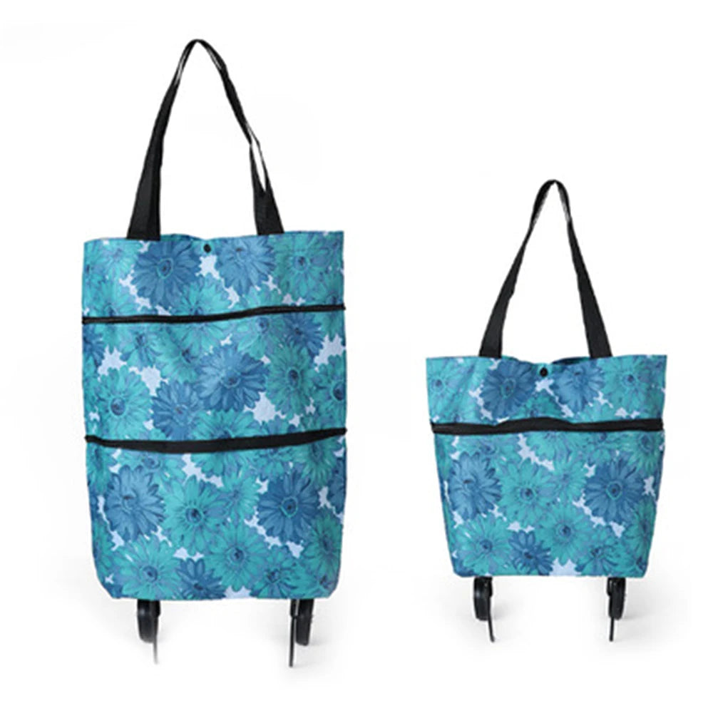 Household Portable Folding Cart Roller Shopping Bags Outdoors Food and Fruits Storage Foldable Trolley Wheel Supermarket Bag ﻿