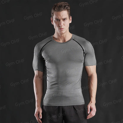 Gym Fitness T shirt Men's Short Sleeve Summer Boxing Jersey Legging Men Rashguard Compression Pants Quick Dry Tight T-shirts Men