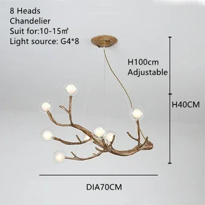 Tree Branch Chandelier Lustre Salon Design antique vintage lamp glass lampshade resin lamp for Living Room dining table light