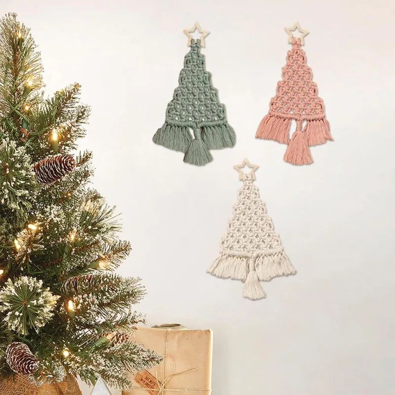 Christmas Tree Macrame Kit DIY Macrame Woven Tree Kit Handmade Woven Xmas Boho Wall Hangings Ornaments for Christmas Decor