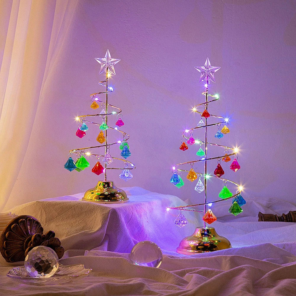 Christmas Decorations Wrought Iron Tree LED Luminous Crystal Christmas Tree Photos on the Table Ornaments Night Light