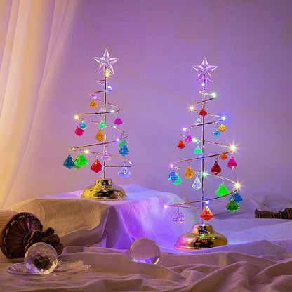 Christmas Decorations Wrought Iron Tree LED Luminous Crystal Christmas Tree Photos on the Table Ornaments Night Light