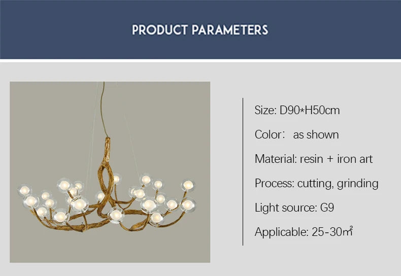 Tree Branch Chandelier Lustre Salon Design antique vintage lamp glass lampshade resin lamp for Living Room dining table light