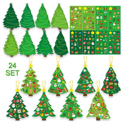Christmas Tree DIY Craft Set for Kids 24 Cards Stickers Ribbons Interactive Ornaments Toddler Wall Decor Classroom Activity