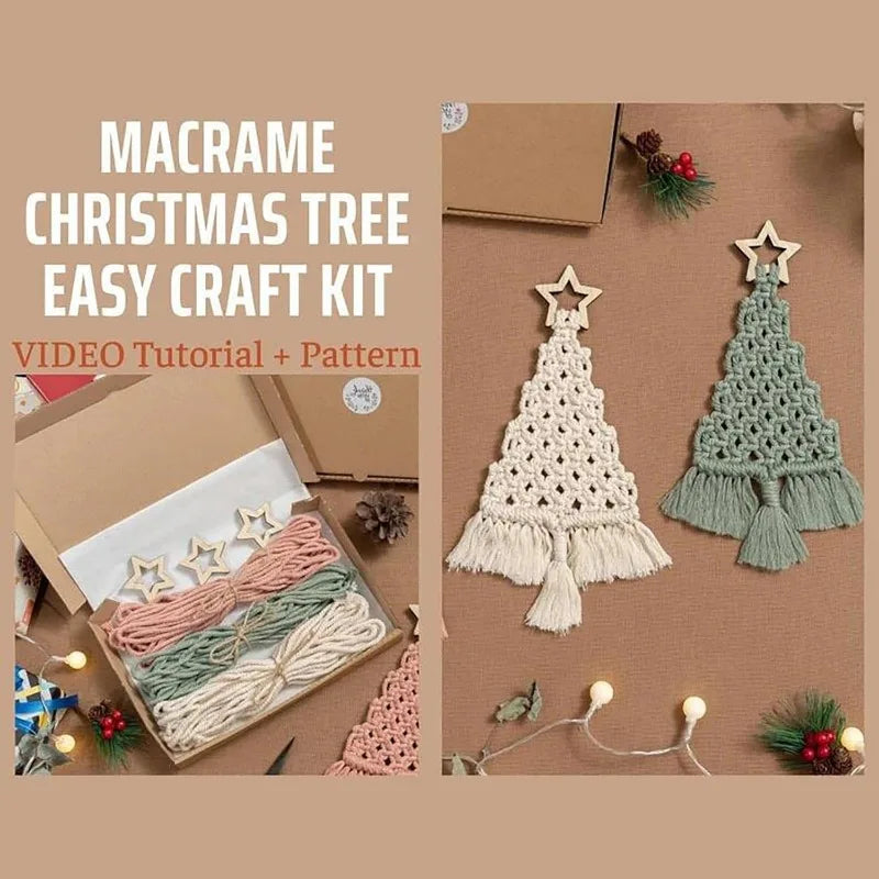 Christmas Tree Macrame Kit DIY Macrame Woven Tree Kit Handmade Woven Xmas Boho Wall Hangings Ornaments for Christmas Decor