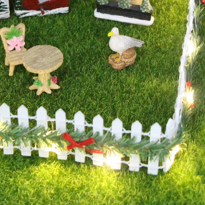 Christmas Tree Miniature Fence Handmade Rattan Wooden Village Barrier Fairy Garden Fences with LED Light Landscaping Props