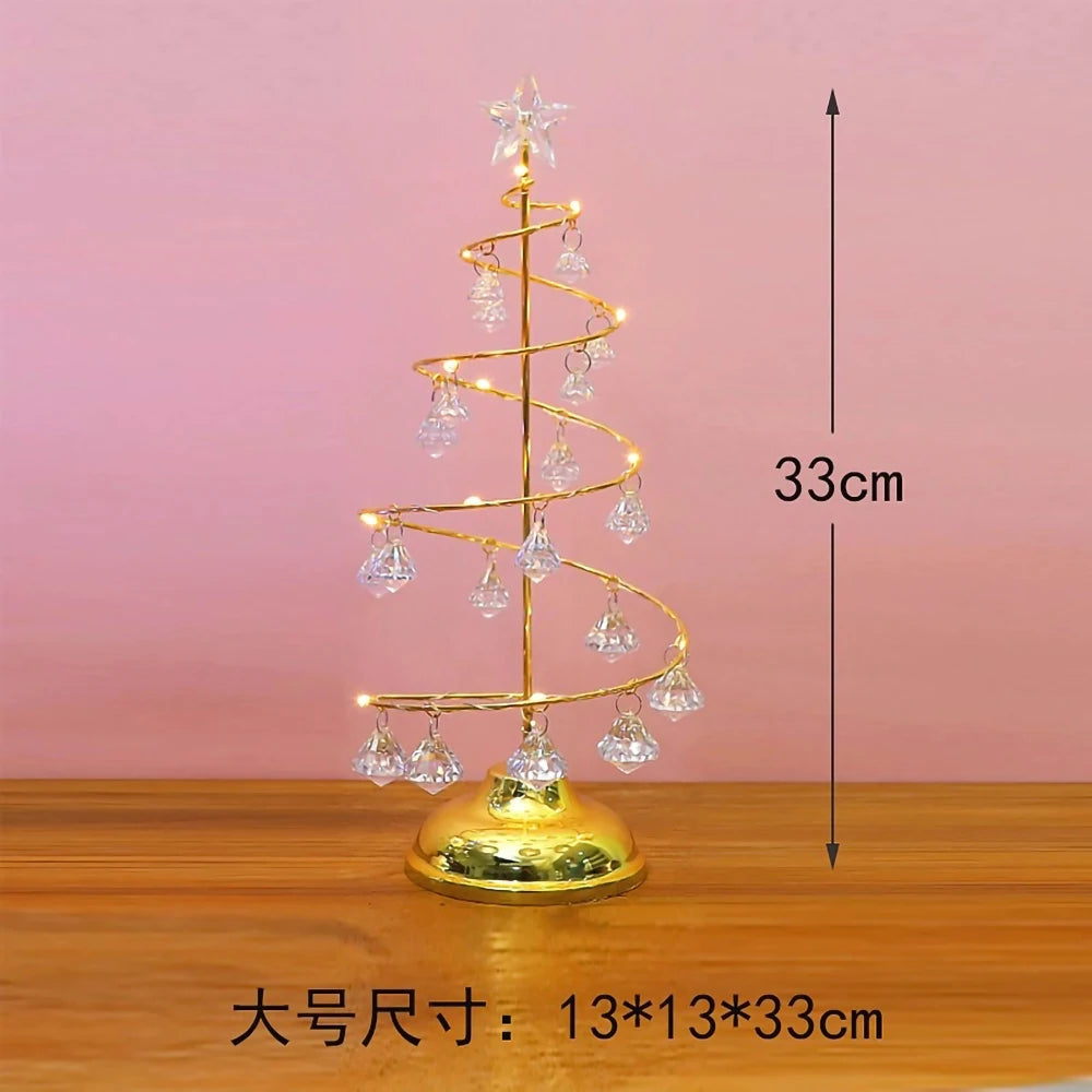 Christmas Decorations Wrought Iron Tree LED Luminous Crystal Christmas Tree Photos on the Table Ornaments Night Light