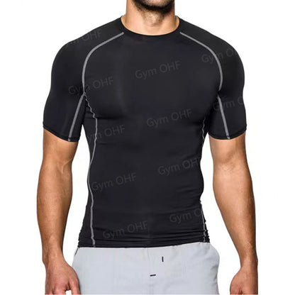 Gym Fitness T shirt Men's Short Sleeve Summer Boxing Jersey Legging Men Rashguard Compression Pants Quick Dry Tight T-shirts Men