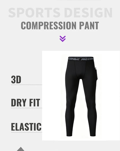 Compression Pant Men Training Gym Leggings with Pockets Running Tights Fitness Basketball Jogging Workout Trouser Polyester