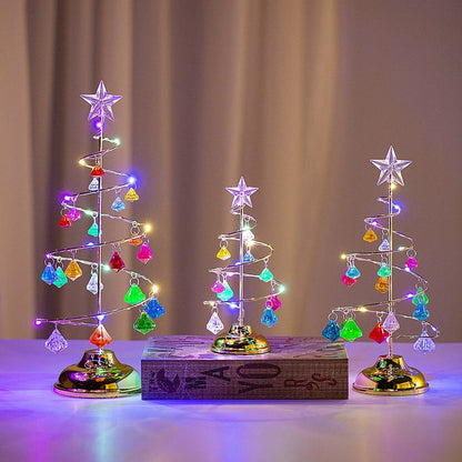 Christmas Decorations Wrought Iron Tree LED Luminous Crystal Christmas Tree Photos on the Table Ornaments Night Light