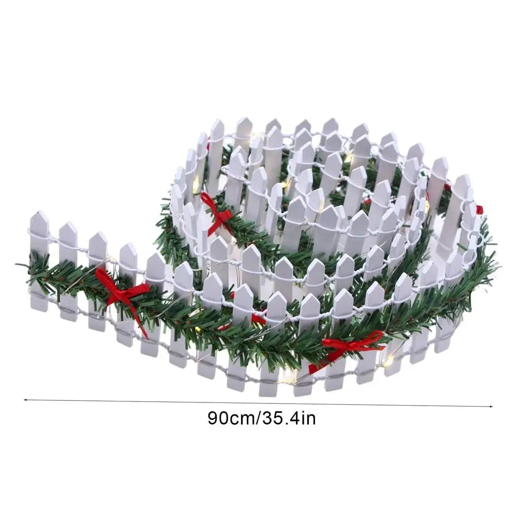 Christmas Tree Miniature Fence Handmade Rattan Wooden Village Barrier Fairy Garden Fences with LED Light Landscaping Props