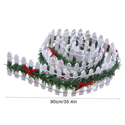 Christmas Tree Miniature Fence Handmade Rattan Wooden Village Barrier Fairy Garden Fences with LED Light Landscaping Props