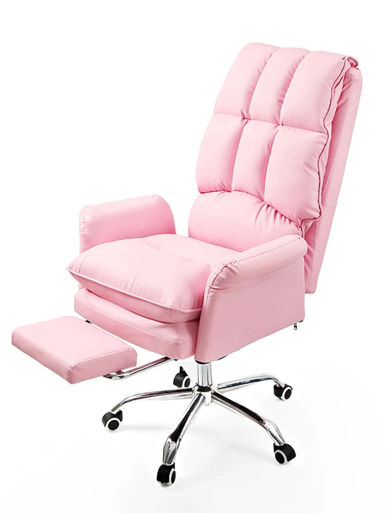 2025 New gaming chair pink office computer chair comfortable soft  gamer chair PU Leather chair Rotating recliner with footrest
