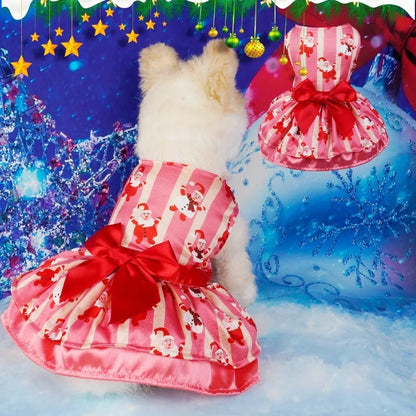 Christmas Dog Dresses New Year Dog Clothes Fancy Princess Puppy Dress Fashion Bow Cat Skirt Holiday Print Pet Costumes Dog Skirt