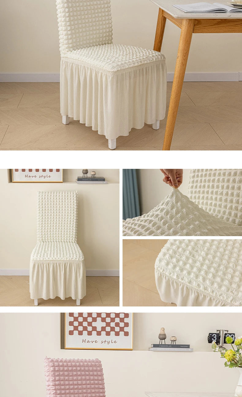 High Quality Seersucker Chair Cover For Dining Room Banquet Chair Slipcover Stretch Chair Skirt Elastic Wedding Chair Decoration