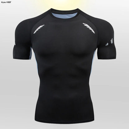 Gym Fitness T shirt Men's Short Sleeve Summer Boxing Jersey Legging Men Rashguard Compression Pants Quick Dry Tight T-shirts Men