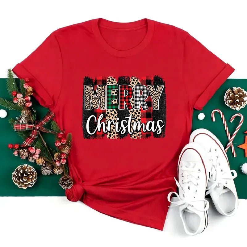 Funny Love Merry Christmas women's Clothes Santa Print Female T-shirts Black red white Casual Women Tops Xmas Party women's Tops
