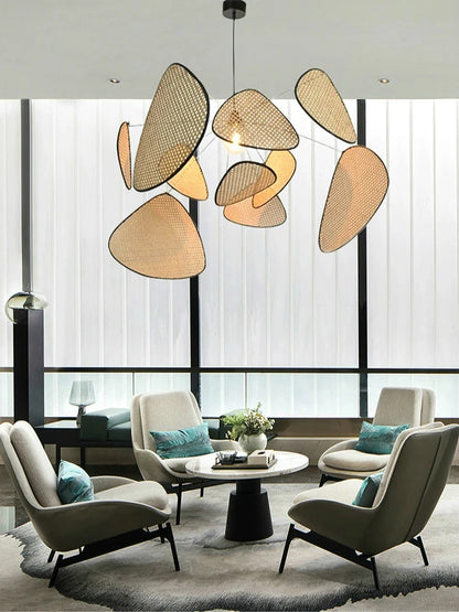 French Design Hand Made Screen Rattan Chandelier for DiningLiving Room Suspension Home Decor Lamp Indoor Lighting Factory Outlet