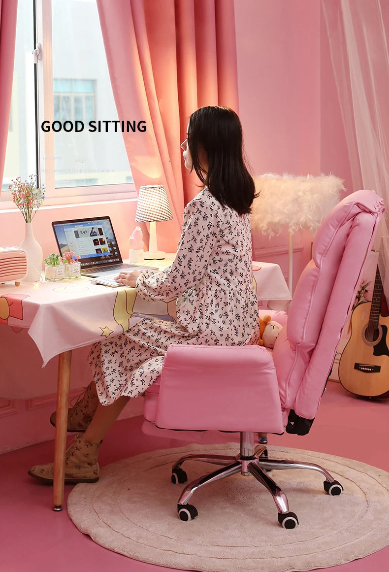 2025 New gaming chair pink office computer chair comfortable soft  gamer chair PU Leather chair Rotating recliner with footrest