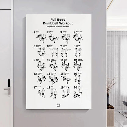 Dumbbell Gym Chart Poster Prints Fitness Workout Training Exercise Canvas Painting Black White Art Home Decor Cuadros