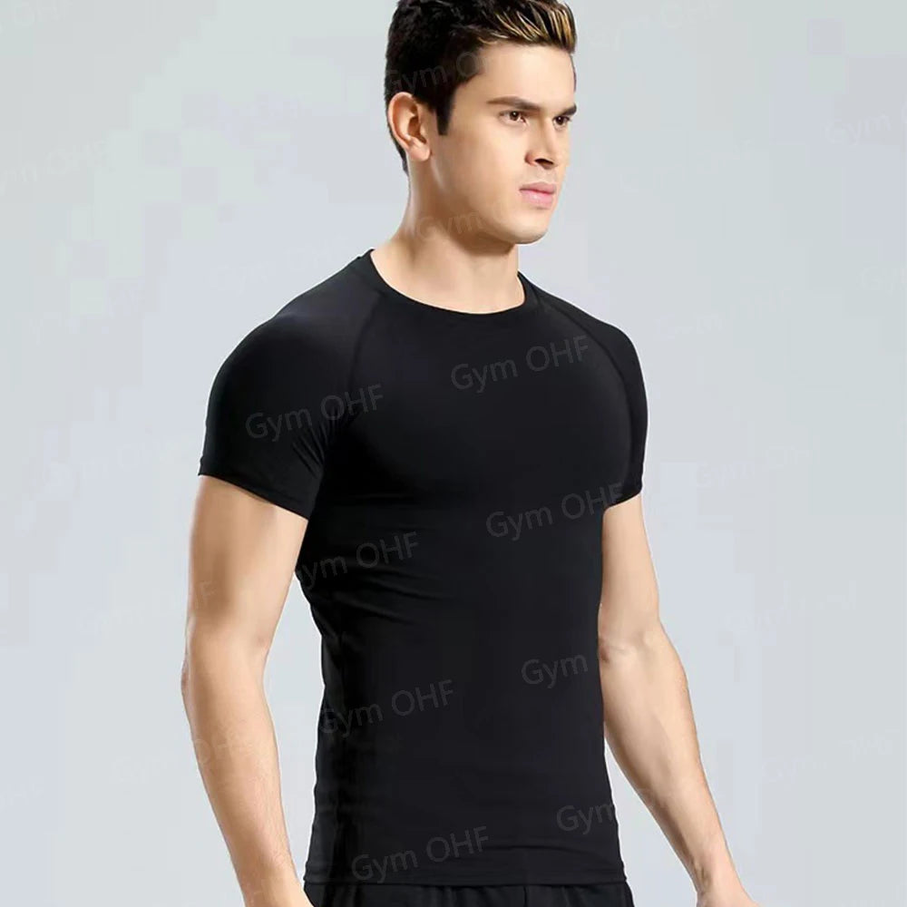 Gym Fitness T shirt Men's Short Sleeve Summer Boxing Jersey Legging Men Rashguard Compression Pants Quick Dry Tight T-shirts Men