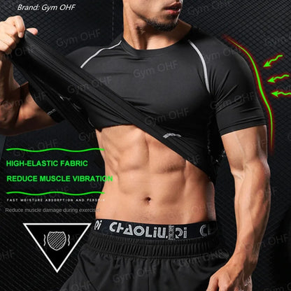Gym Fitness T shirt Men's Short Sleeve Summer Boxing Jersey Legging Men Rashguard Compression Pants Quick Dry Tight T-shirts Men