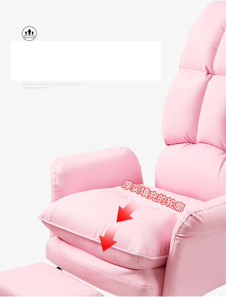2025 New gaming chair pink office computer chair comfortable soft  gamer chair PU Leather chair Rotating recliner with footrest