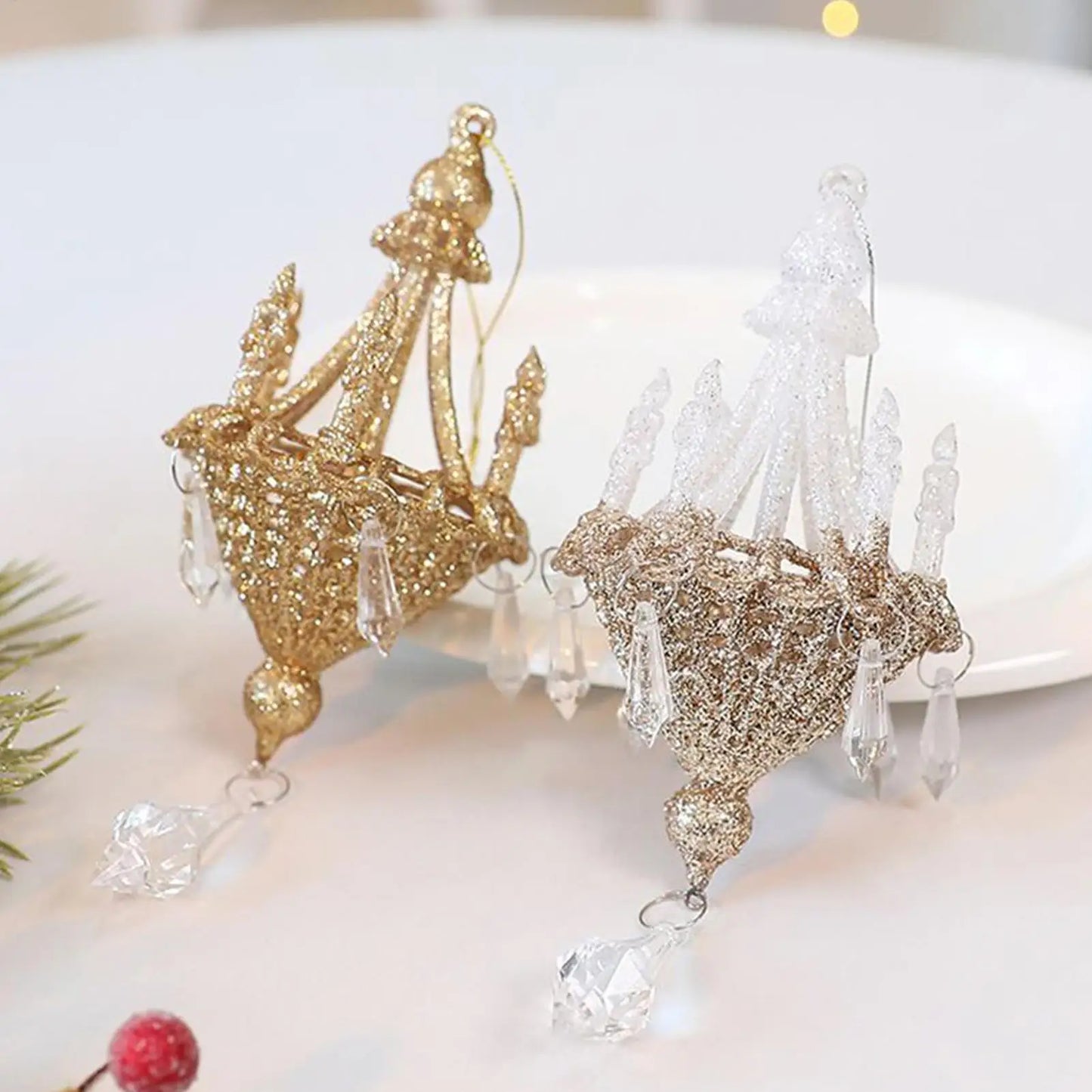 Christmas Crystal Chandelier Tree Ornament - Light-Refracting Holiday Keepsake for Farmhouse, Garden, Bedroom Door Winter Decor